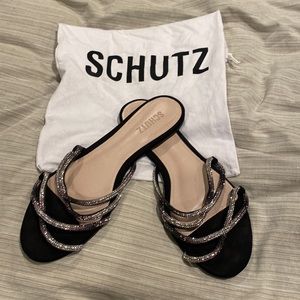 Schutz size 10 black sparkly flat sandal